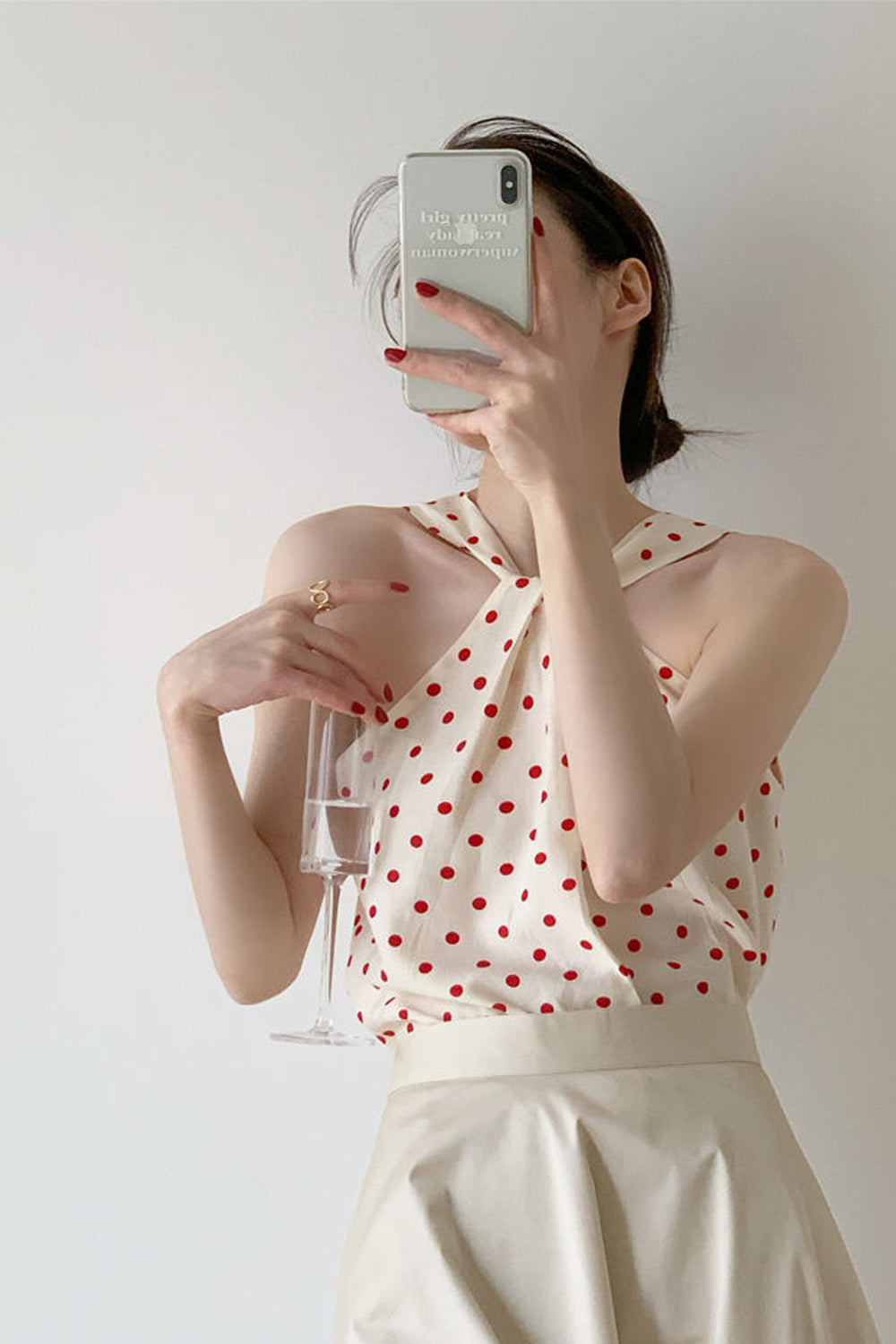 Dot Pattern Elegant Halter Crop Tops