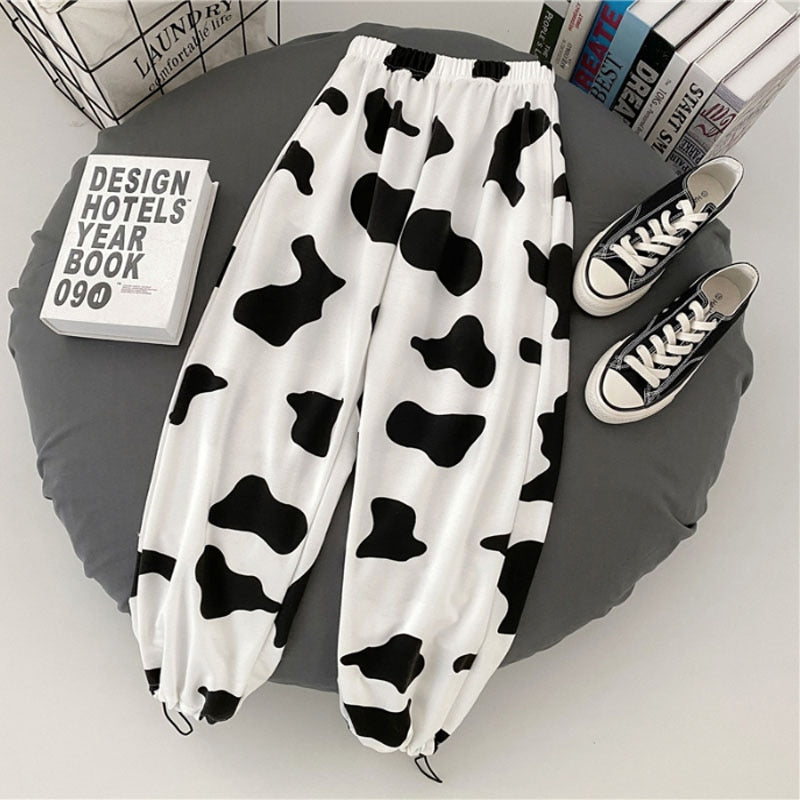 Milk Cow Printed Wide Leg Sweatpants