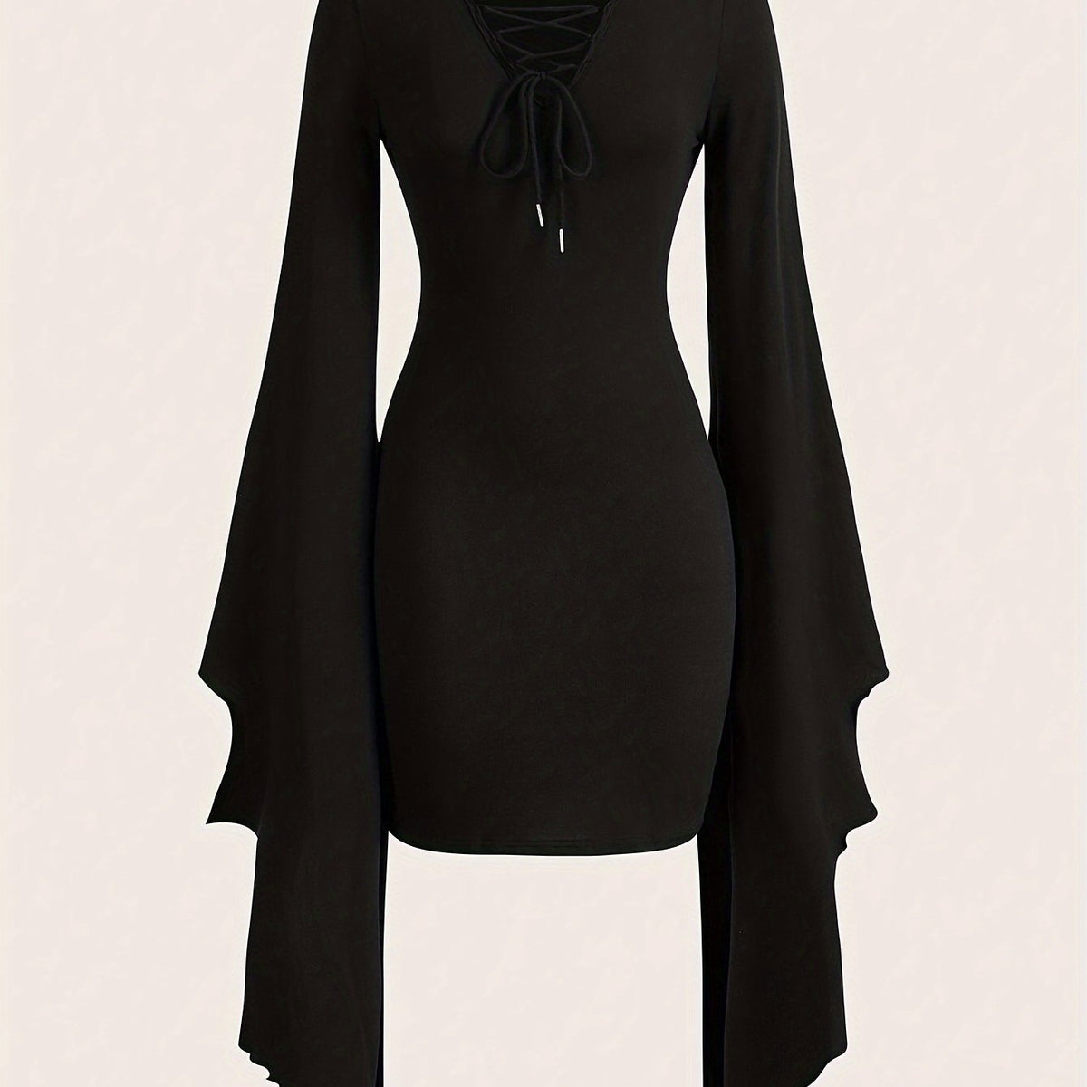 V Neck Asymmetrical Lace Dress Lace Up V Neck Asymmetrical Dress, Y2K Long Sleeve Dress For & Fall, Clothing