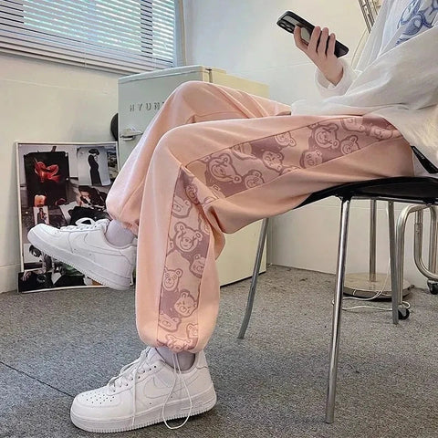 Pantalones con estampado de oso de moda coreana