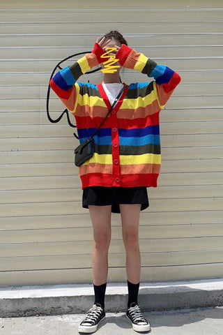 Rainbow Cardigan Loose Sweater