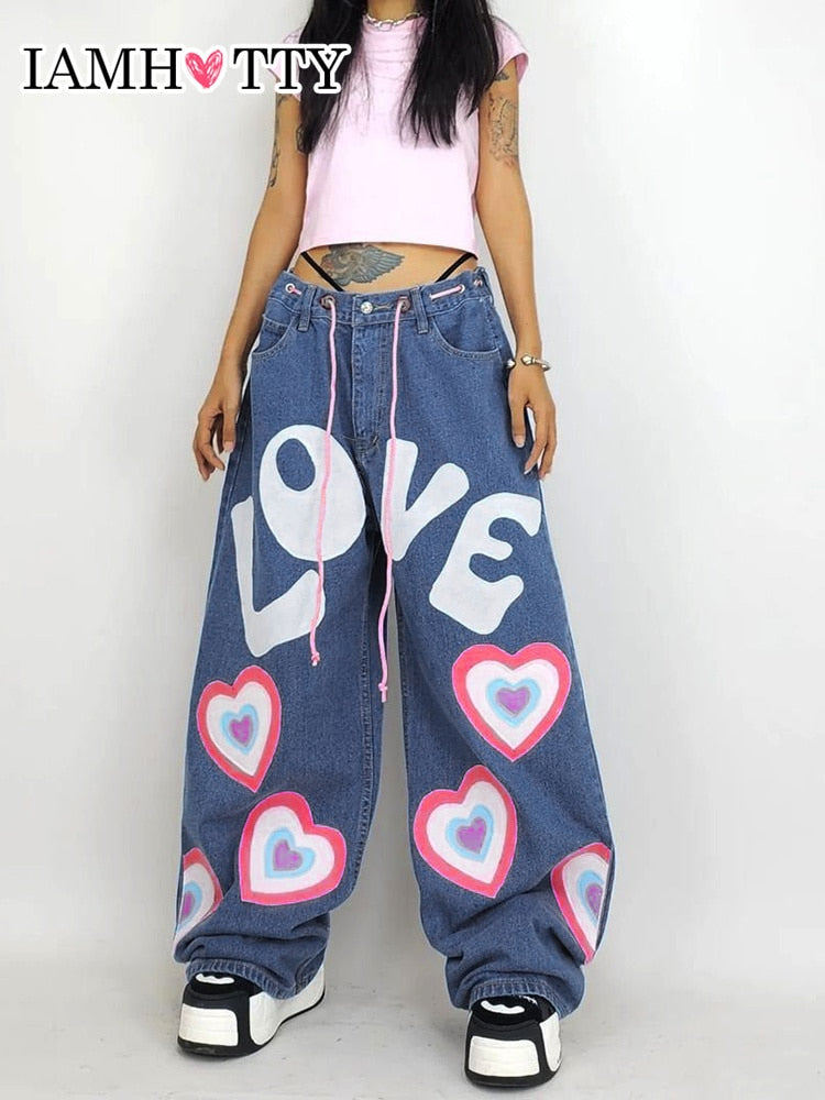 Y2K Indie Girl Heart Baggy Jeans