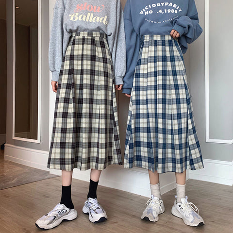 Casual Plaid A-Line Loose Long Skirts