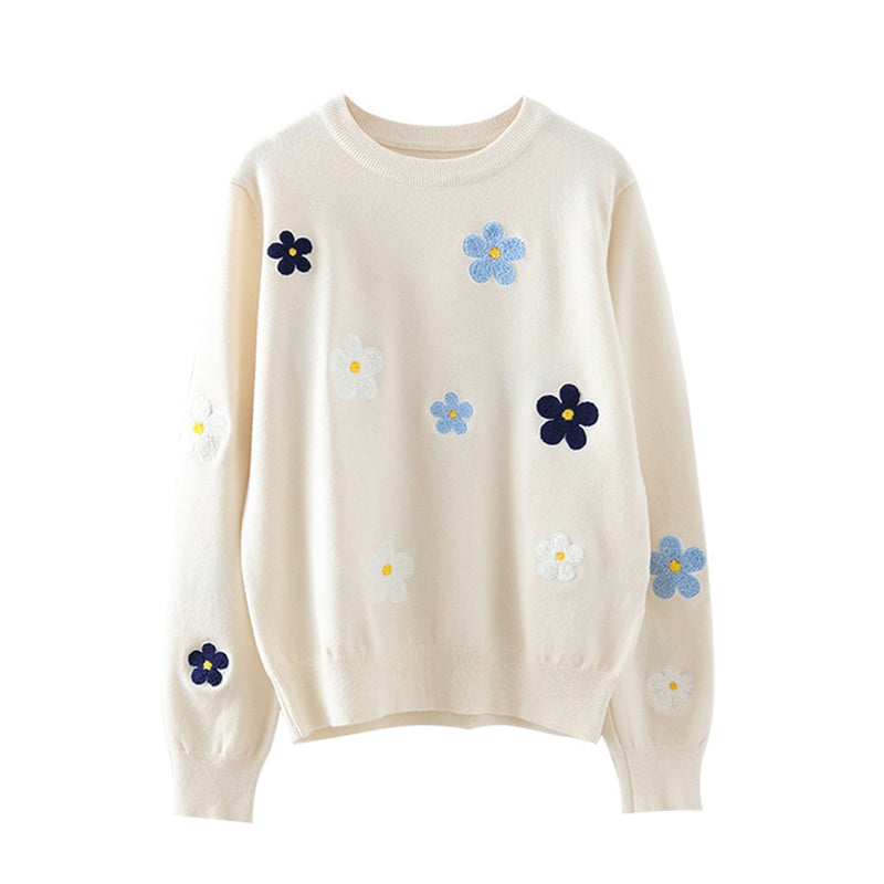 Casual Daisy Floral Embroidered Sweater