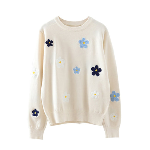 Casual Daisy Floral Embroidered Sweater
