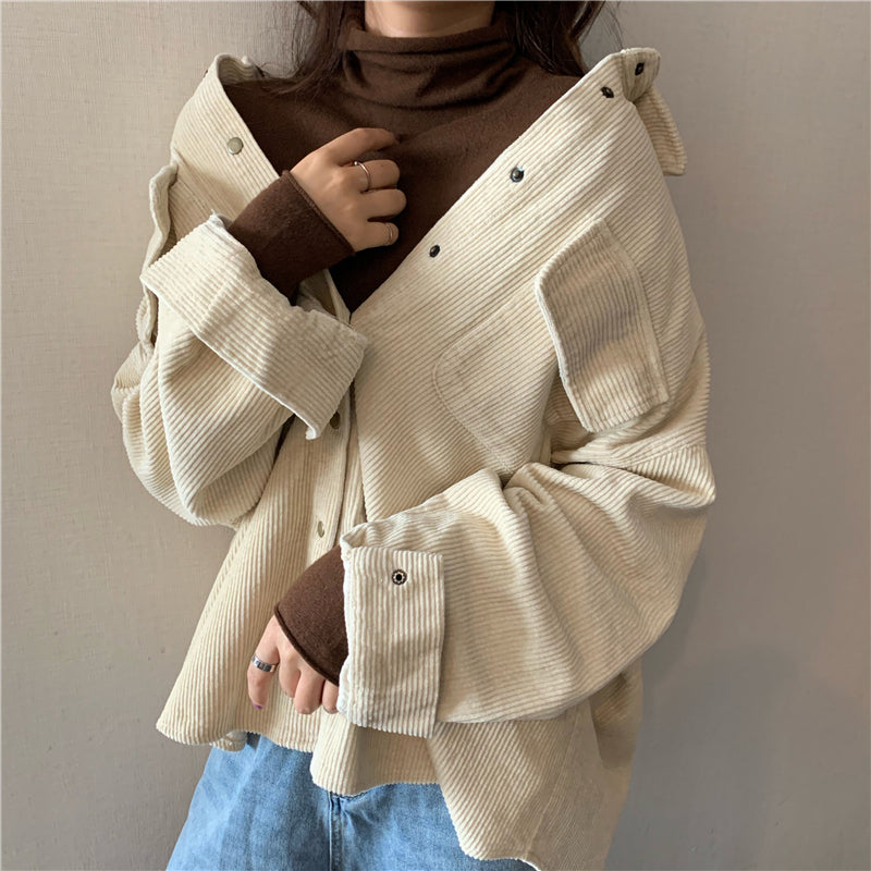 Long Sleeve Retro Thick Corduroy Blouse Shirt