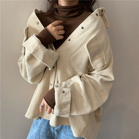 Long Sleeve Retro Thick Corduroy Blouse Shirt