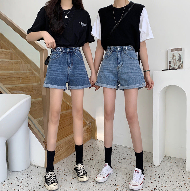 Casual Sashes Crimping Denim Shorts Jeans