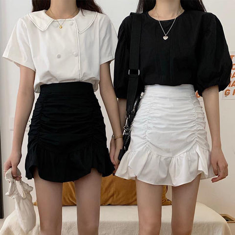 Solid A-Line Ruffles Mini Skirt