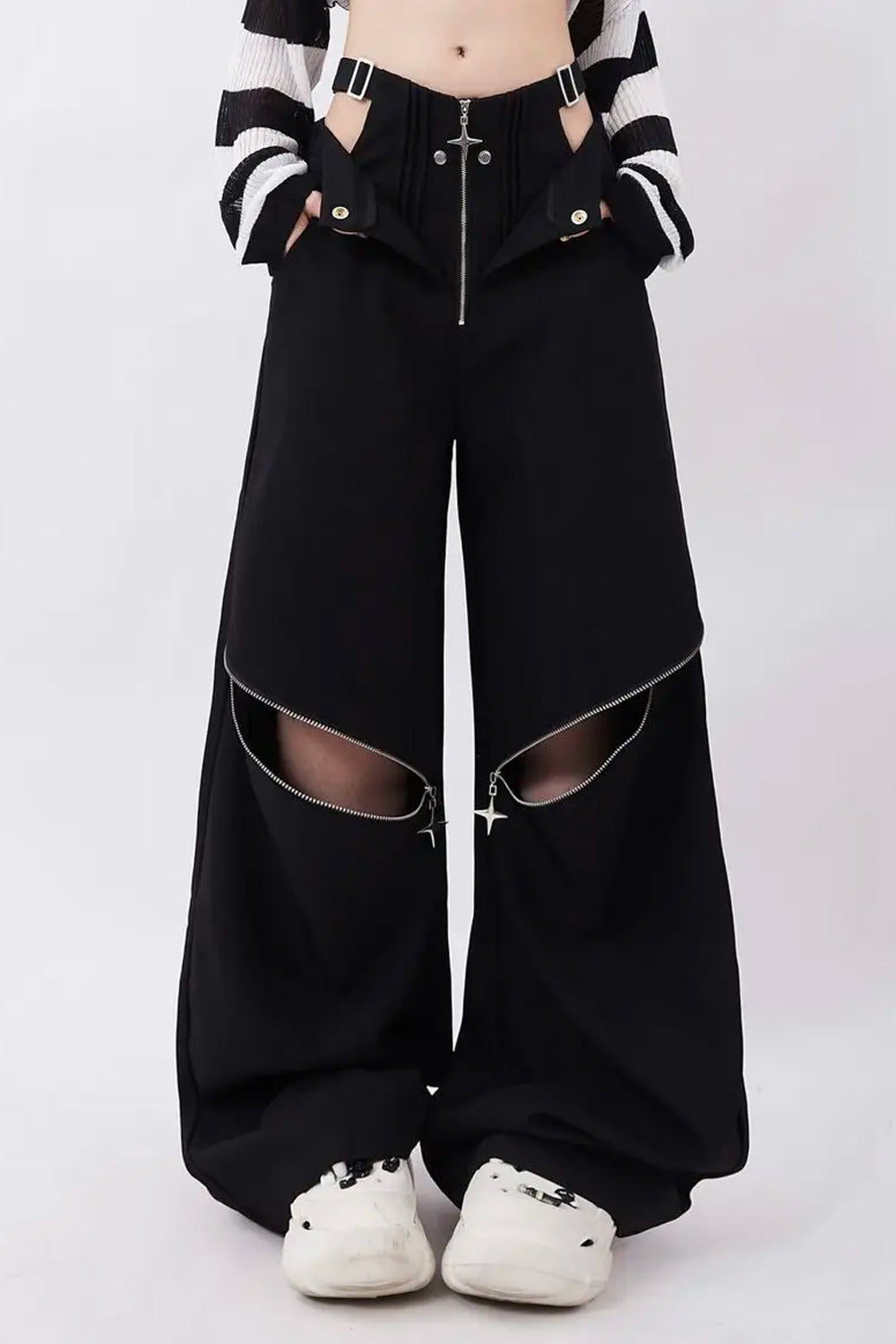 Loose Retro Cut Out Zipper Knee Pants
