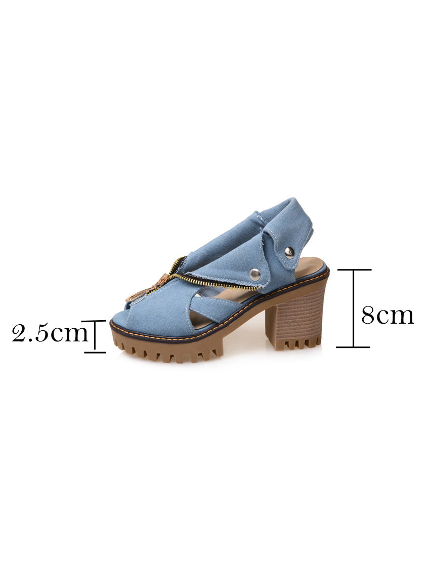 Denim Plateau Sandalen Damen High Heel Sandale