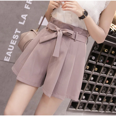 High Waist Bowknot Lace Up Casual Shorts Pants