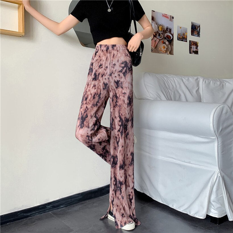 Sexy Wide Leg Elastic Tie Dye Long Pants