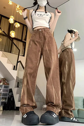 Pantalones vaqueros retro marrones de cintura alta 