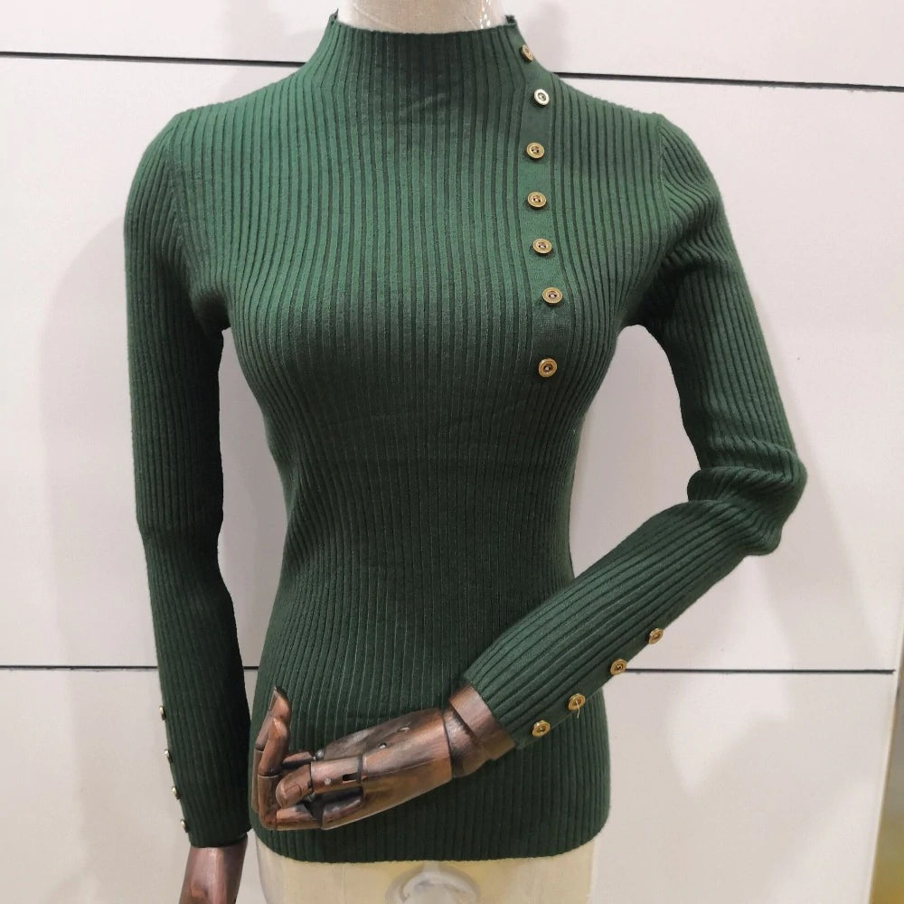 Lässiger Rollkragenpullover mit Knopfdesign