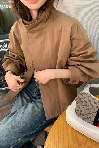 Solid Stand Collar Style Button Basic Coat Jacket