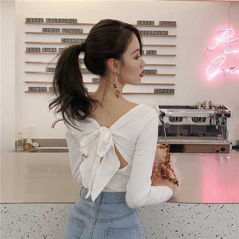 Back Style Elegant Bow Tie Long Sleeve Blouse Shirt