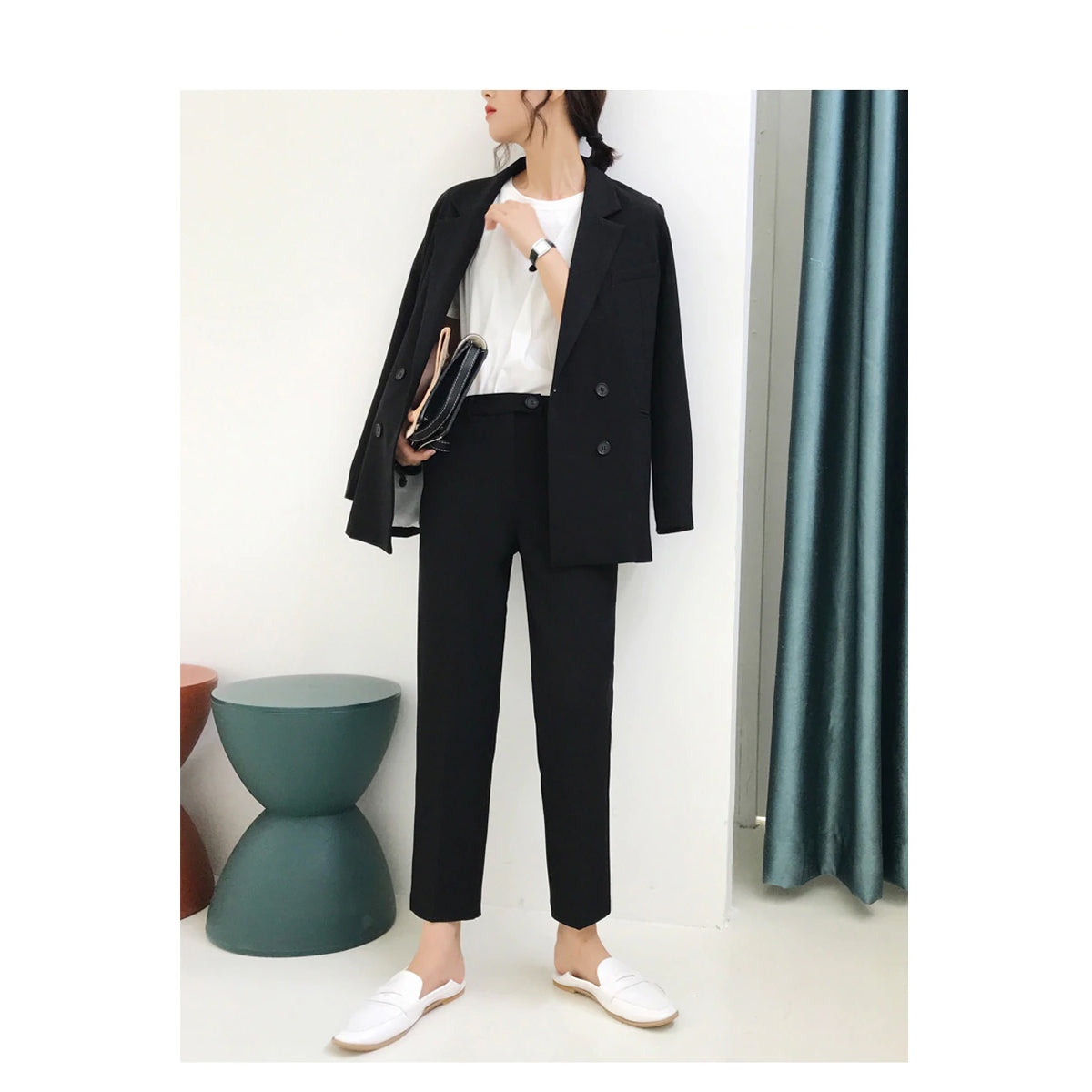 Conjunto de chaqueta blazer cruzada y pantalón tubo