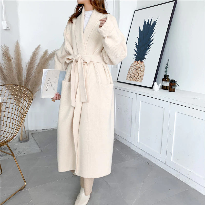 Loose Thick Belted Long Cardigan Coat