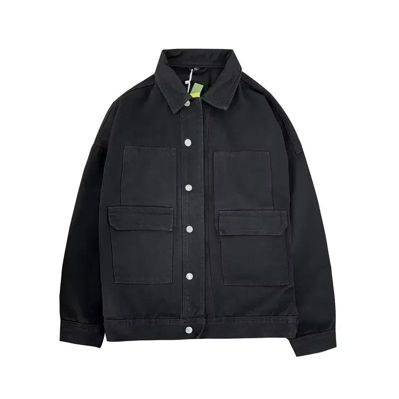 Long Sleeve Double Pockets Men Denim Jacket