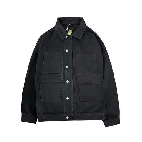 Long Sleeve Double Pockets Men Denim Jacket