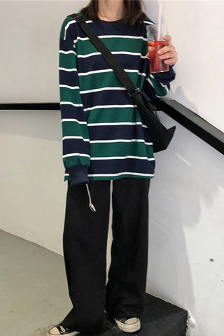 Long Sleeve O-Neck Striped Sweatshirt