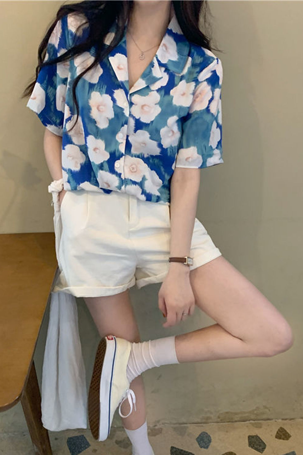 Short Sleeve Floral Painting Blouse Shirt