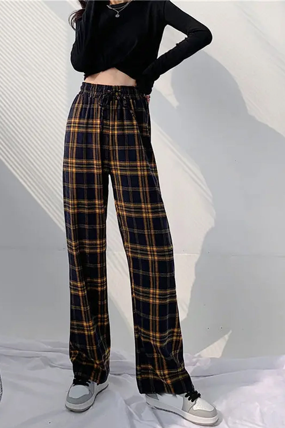 Loose Casual Retro Plaid Long Pants