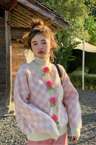 Long Sleeve 3D Flowers Cardigan Sweater