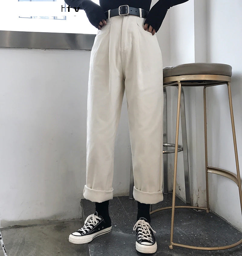 High Waist Loose Casual Solid Long Pants