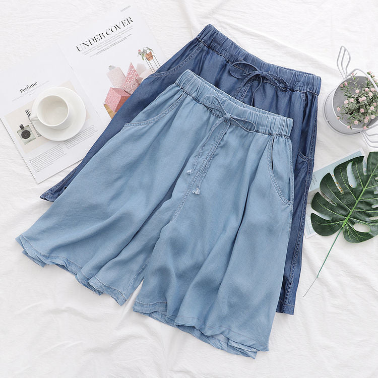 High Waist Solid Drawstring Elastic Shorts Pants