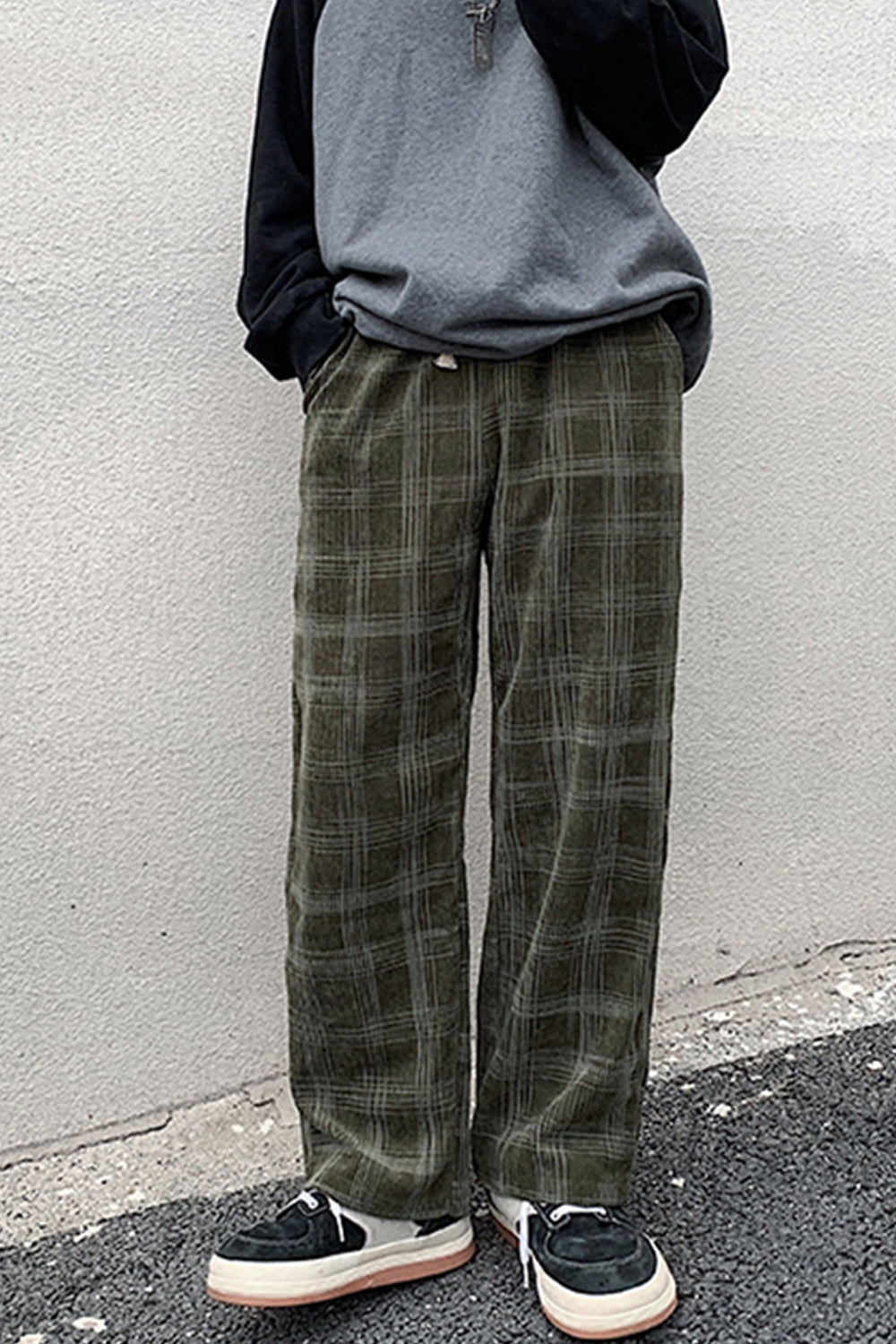 Loose Casual Plaid Corduroy Long Pants