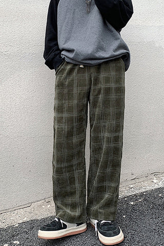 Loose Casual Plaid Corduroy Long Pants