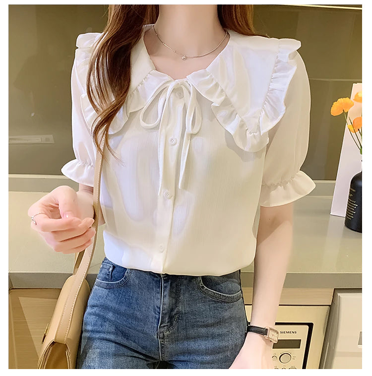 Short Sleeve Doll Collar Blouse Shirt