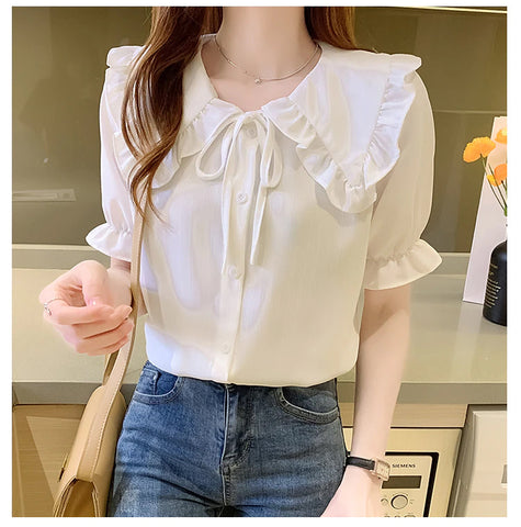 Short Sleeve Doll Collar Blouse Shirt