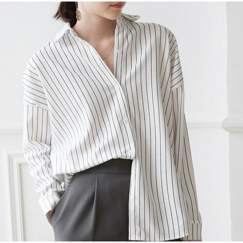 Trendy Loose Striped Office Blouse Shirt