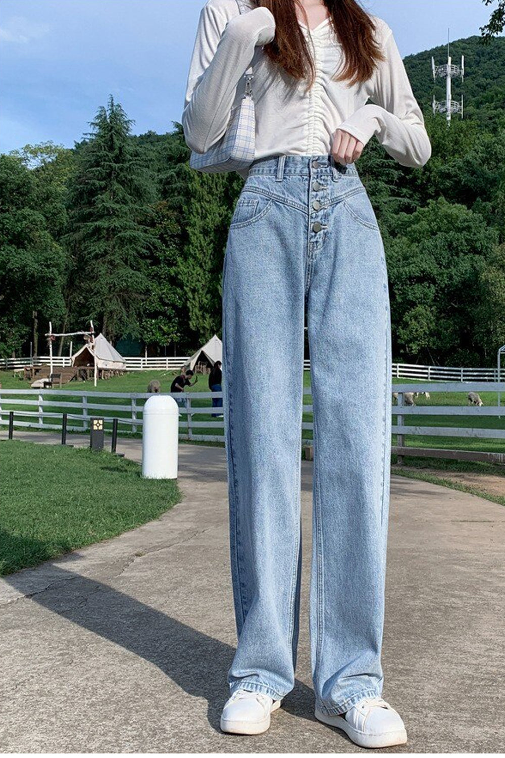 High Waist Loose Straight Long Jeans Pants