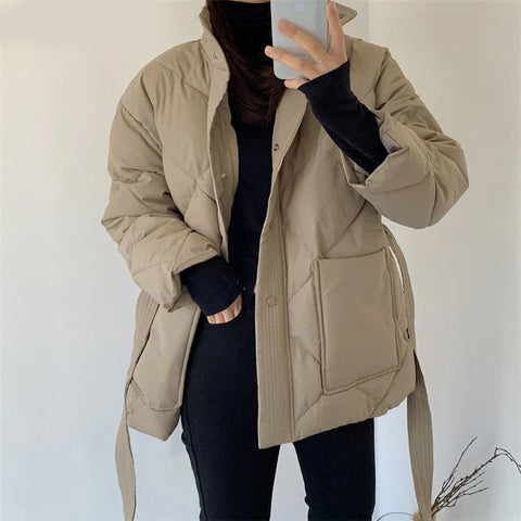 Stand Collar Thick Cotton Padded Parka Coat Jacket