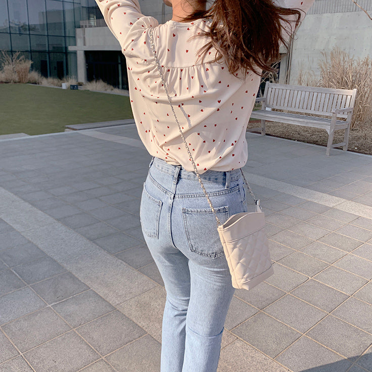 Cute Love Pattern Printed Elegant Blouse Shirt