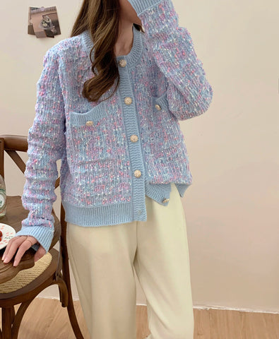 Long Sleeve Double Pocket Knitted Button Cardigan Sweater