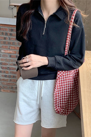 Long Sleeve Turn Down Collar Zipper Sweatshirt