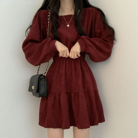 Long Puff Sleeve Elegant Mini Dress