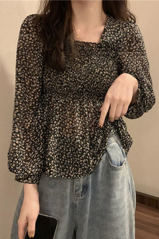 Long Lantern Sleeve Square Collar Blouse Shirts