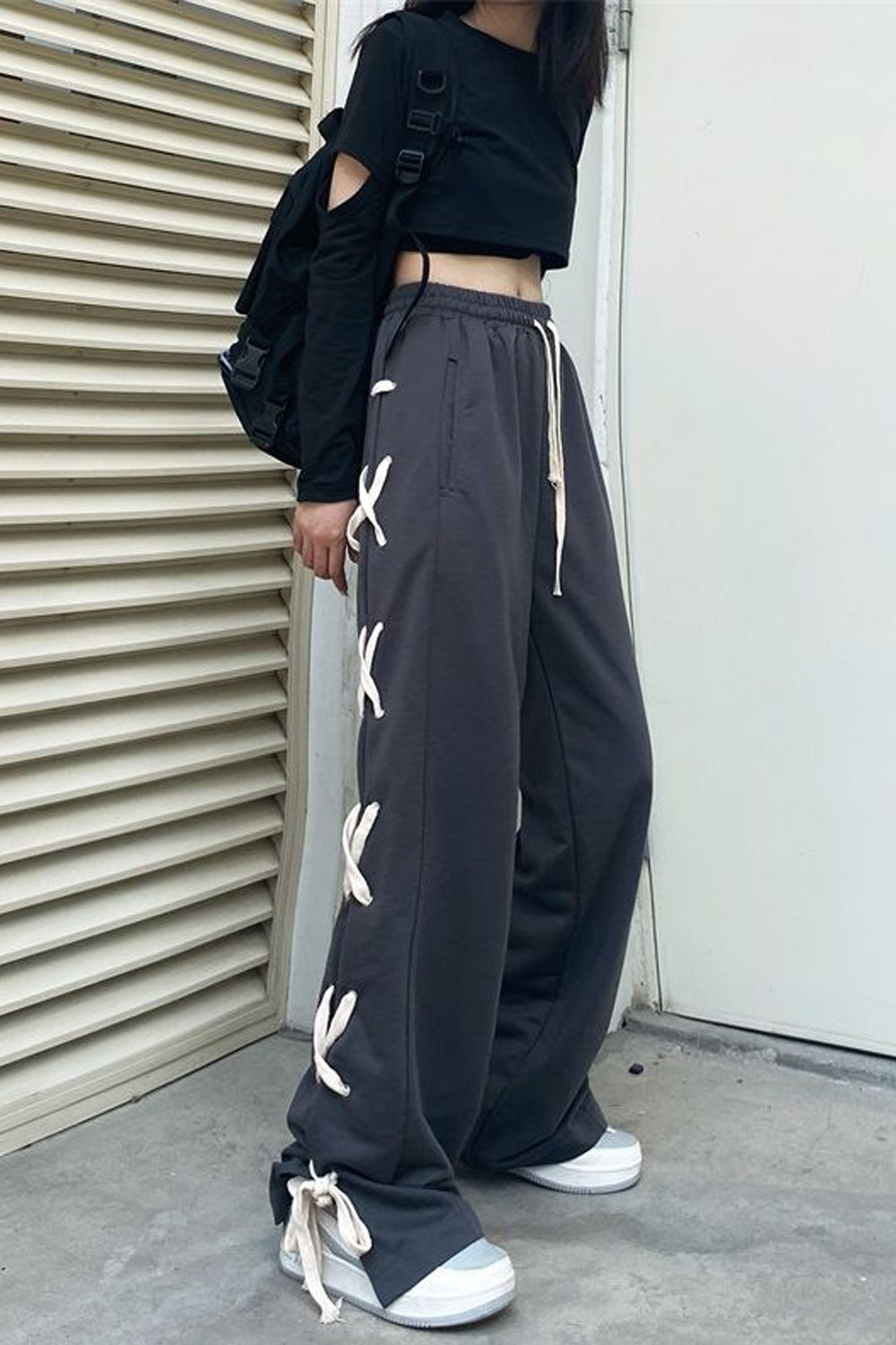 Loose Side Rope Tie Long Pants