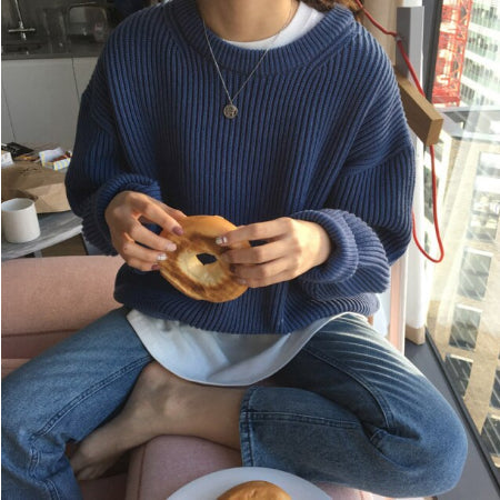 O-Neck Thick Vintage Loose Knitted Sweater