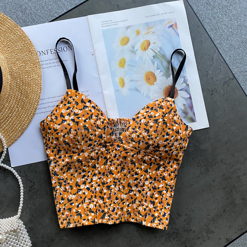 Backless Florals Pattern Sexy Crop Tops