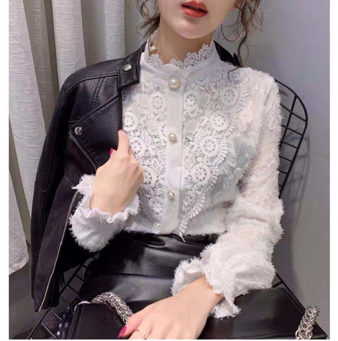 Long Sleeve High Collar Lace Blouse Shirt