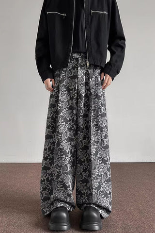 Loose Hip Hop Flowers Pattern Men Pants
