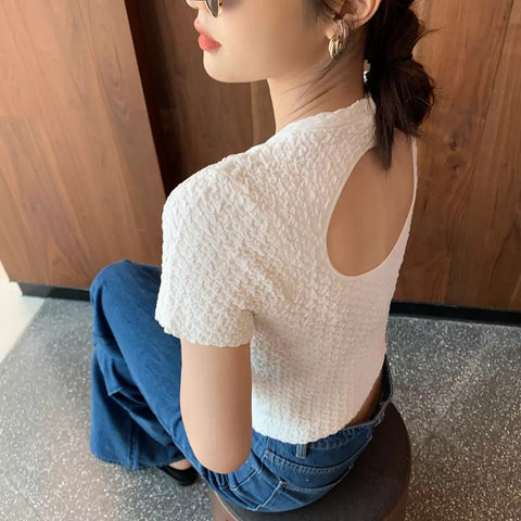Sexy Strickshirt mit ausgehöhltem Rücken 