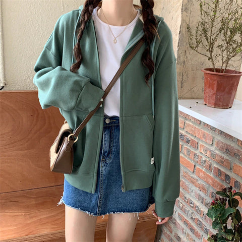 Loose Casual Zip Up Sweatshirt Hoodie